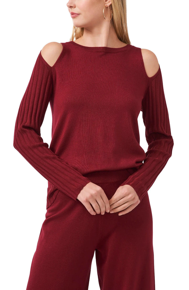 Vince Camuto Cold-Shoulder Ribbed-Sleeve Sweater