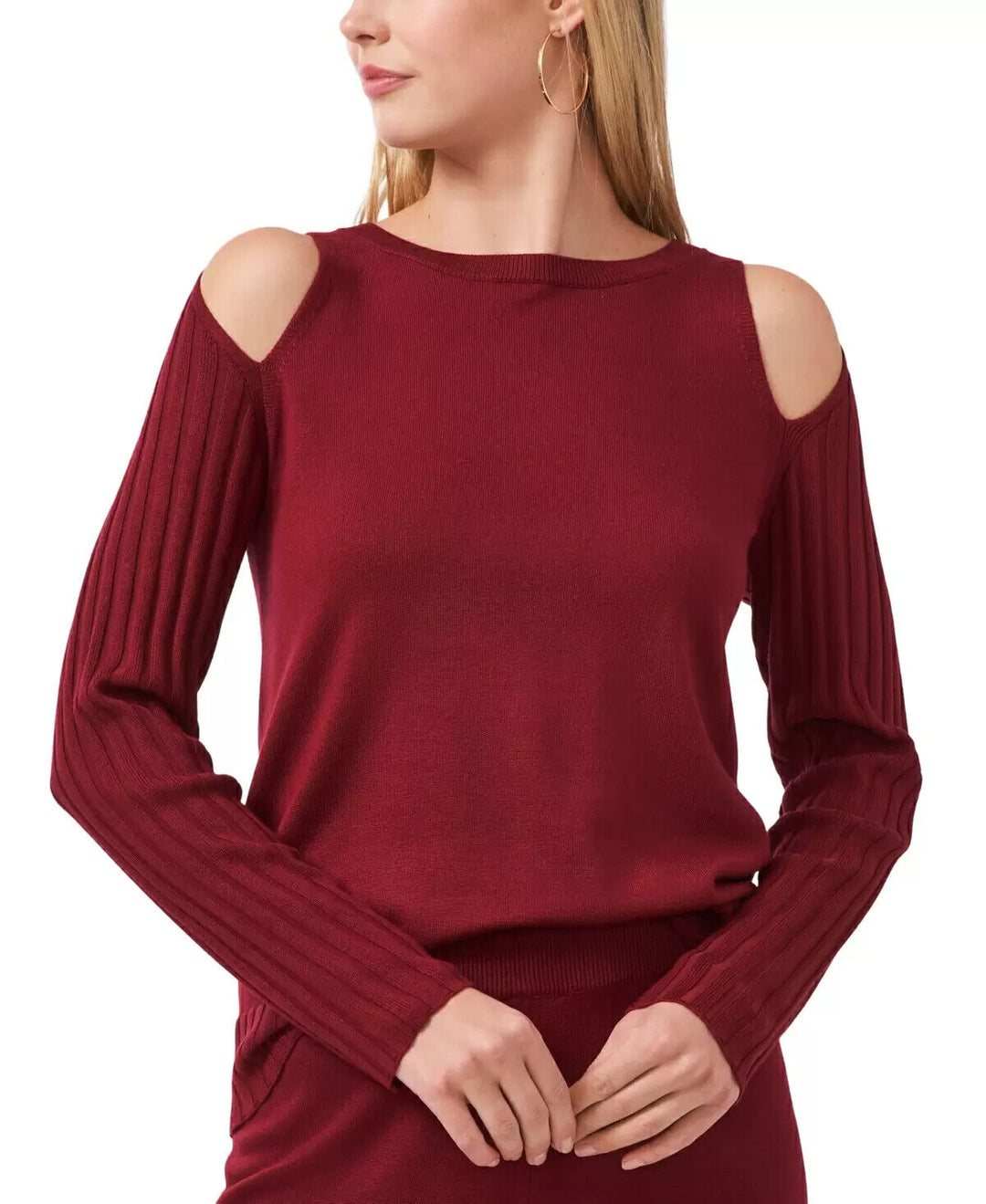 Vince Camuto Cold-Shoulder Ribbed-Sleeve Sweater