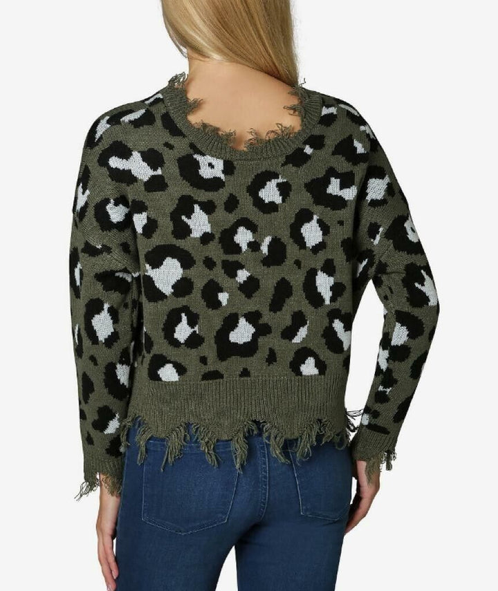 Polly & Esther Juniors' Destructed Animal-Print Sweater