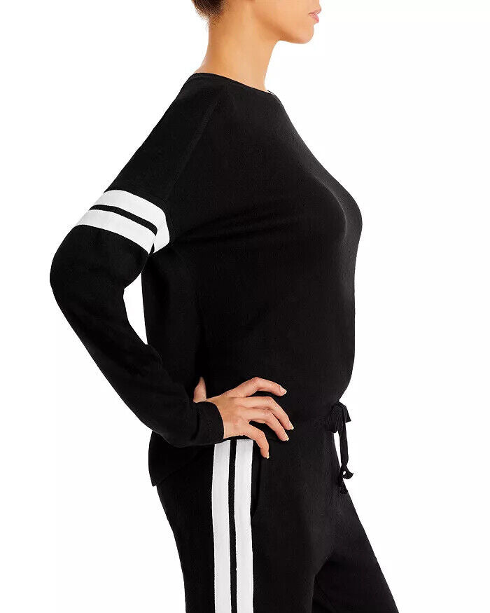 AQUA Athletic Stripe Sleeve Knit Sweatshirt