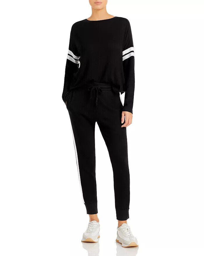 AQUA Athletic Stripe Sleeve Knit Sweatshirt