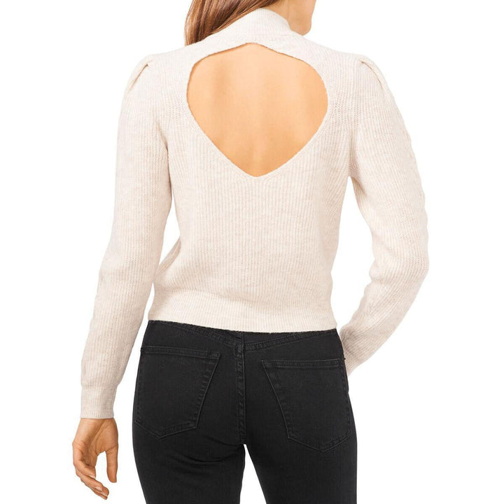 1.STATE Puff Sleeve Mock Neck Open Back Sweater