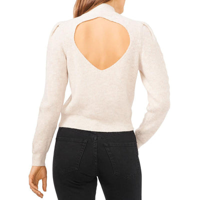 1.STATE Puff Sleeve Mock Neck Open Back Sweater