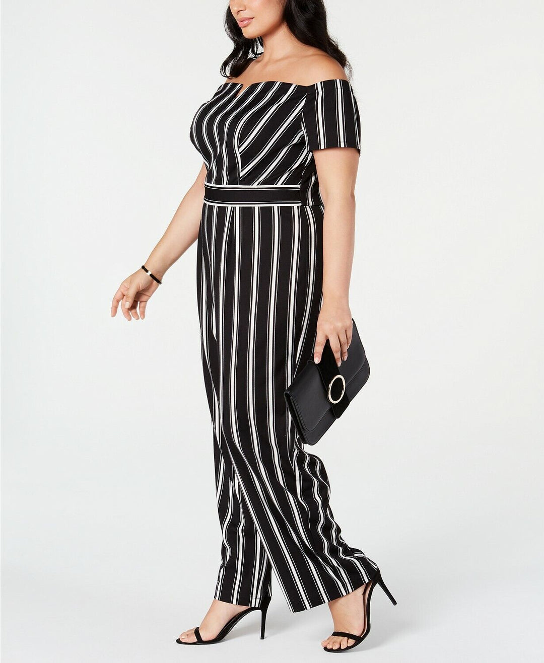 Teeze Me Trendy Plus Size 24 Striped Off-The-Shoulder Jumpsuit