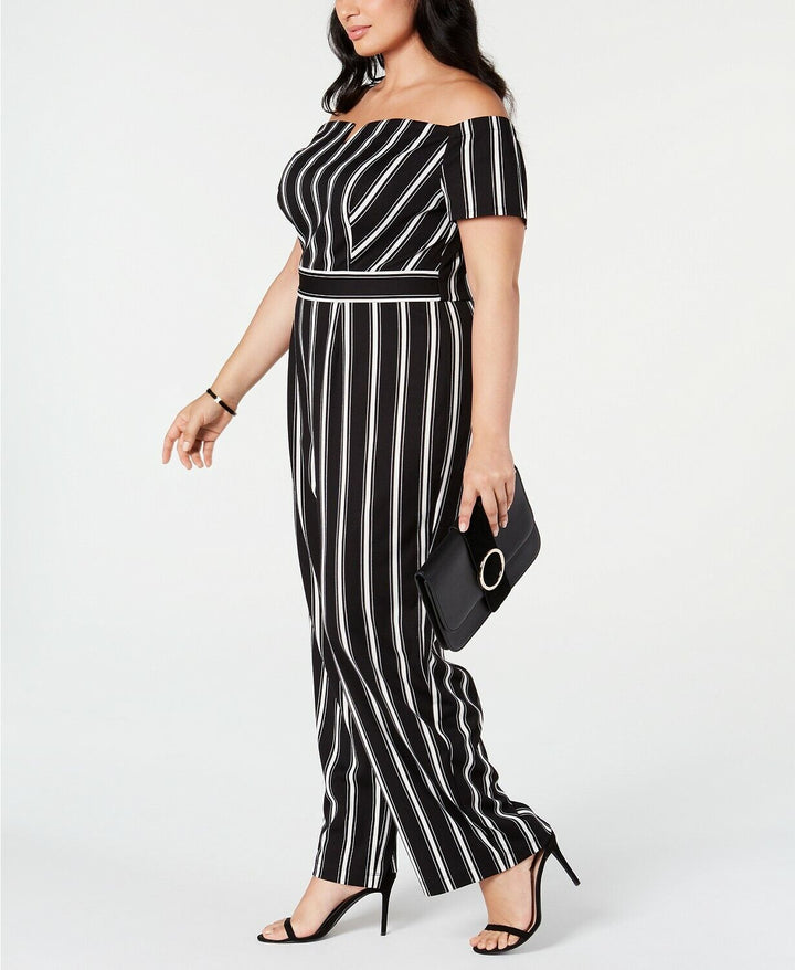 Teeze Me Trendy Plus Size 24 Striped Off-The-Shoulder Jumpsuit