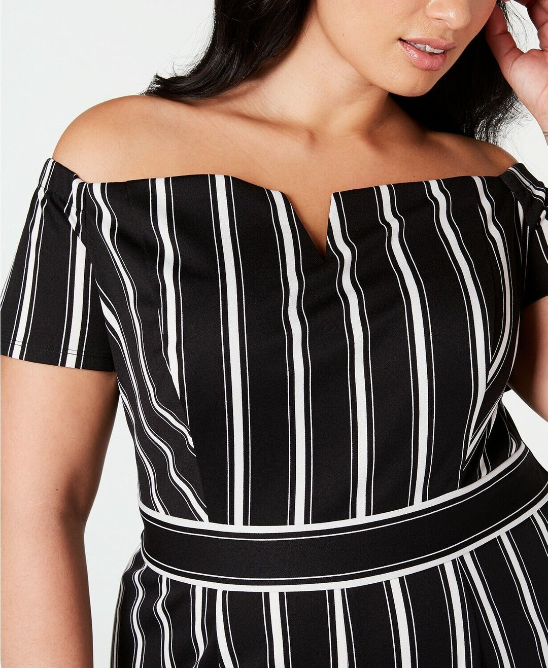 Teeze Me Trendy Plus Size 24 Striped Off-The-Shoulder Jumpsuit