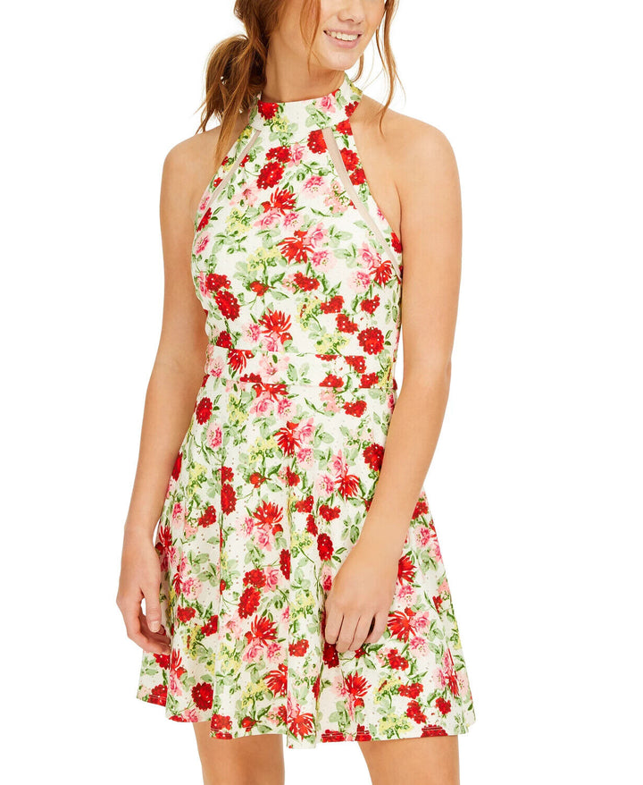 Teeze Me Juniors' Floral-Print Eyelet Halter Dress