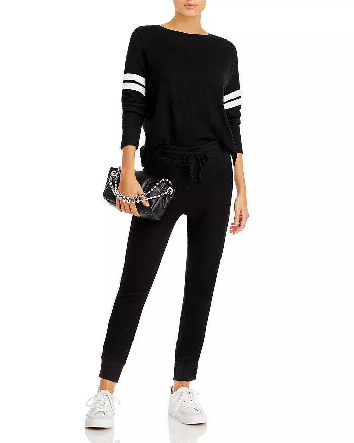 AQUA Athletic Stripe Sleeve Knit Sweatshirt