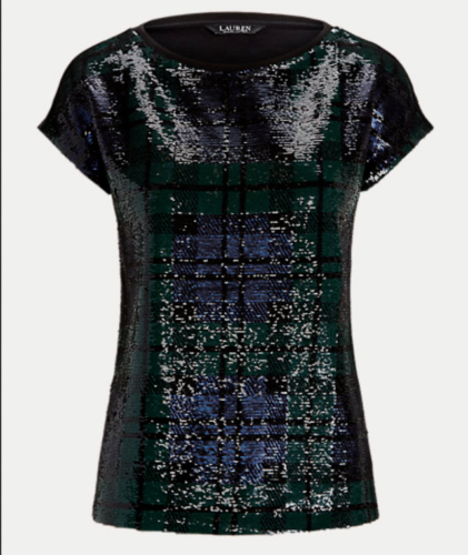 Lauren Ralph Lauren Sequined Plaid Cotton-Blend Tee