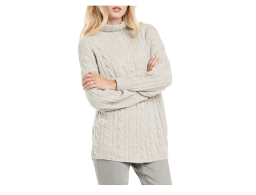 NIC+ZOE Majestic Beaded Cable Knit Metallic Sweater