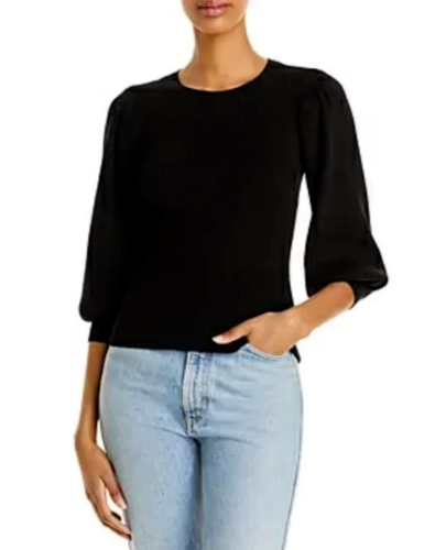 AQUA Balloon Sleeve Ribbed Sweater