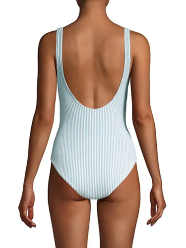 Shoshanna Pinstripe Tie Waist One Piece Swimsuit