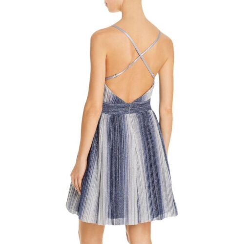 Aqua Metallic V-Neck Cocktail Dress