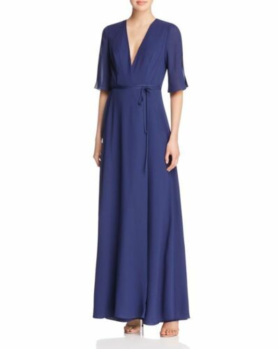 Aqua Deep V-Neck Tie Waist Gown