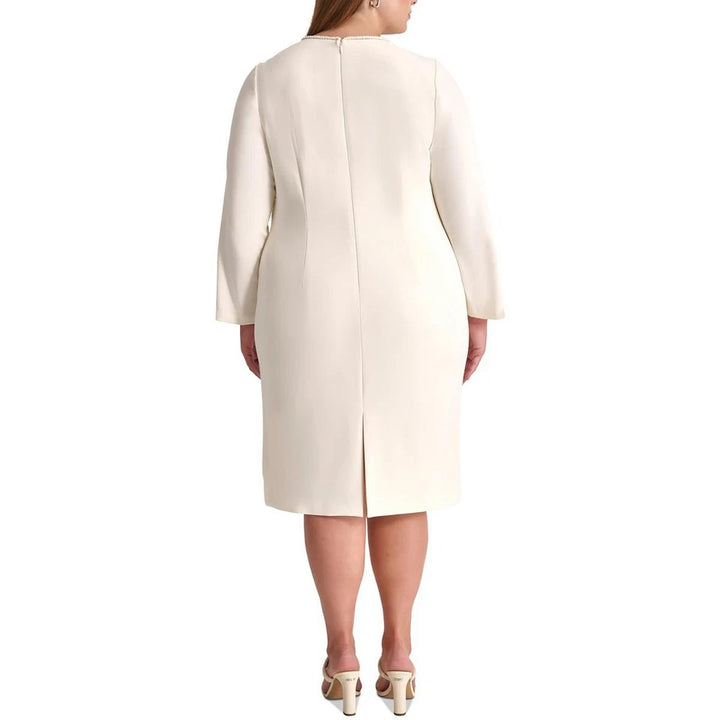 DKNY Womens Ivory Beaded Sheath Dress