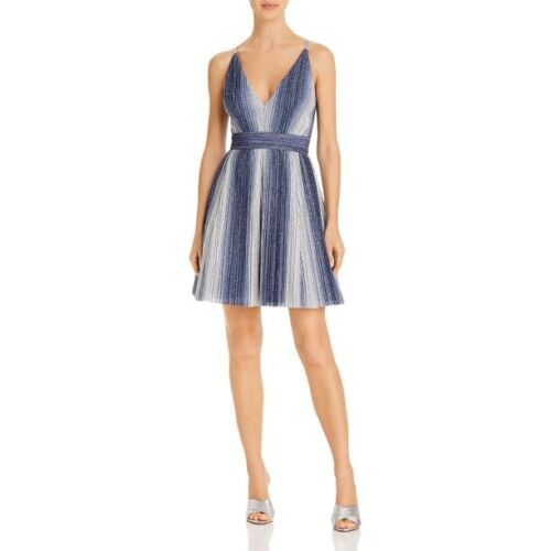 Aqua Metallic V-Neck Cocktail Dress