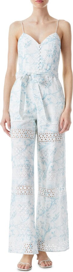 Alice and Olivia Shanti Printed Eyelet Jumpsuit