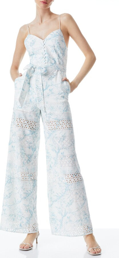 Alice and Olivia Shanti Printed Eyelet Jumpsuit