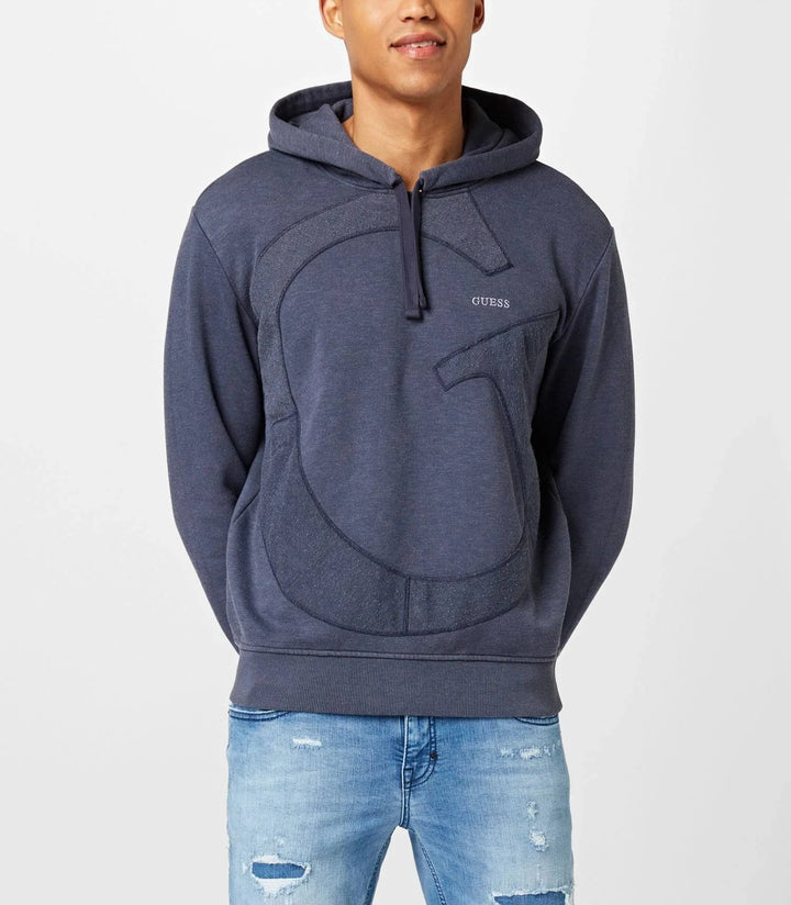 GUESS MEN Timur Garment-Dyed Logo Patch Brushed Fleece Hoodie