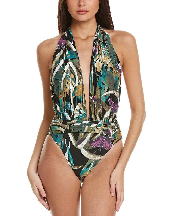 Vince Camuto Halter Plunge-Neck Swimsuit