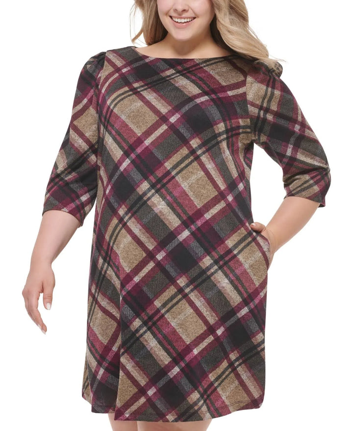 Jessica Howard Petite Plaid 3/4-Sleeve A-Line Dress
