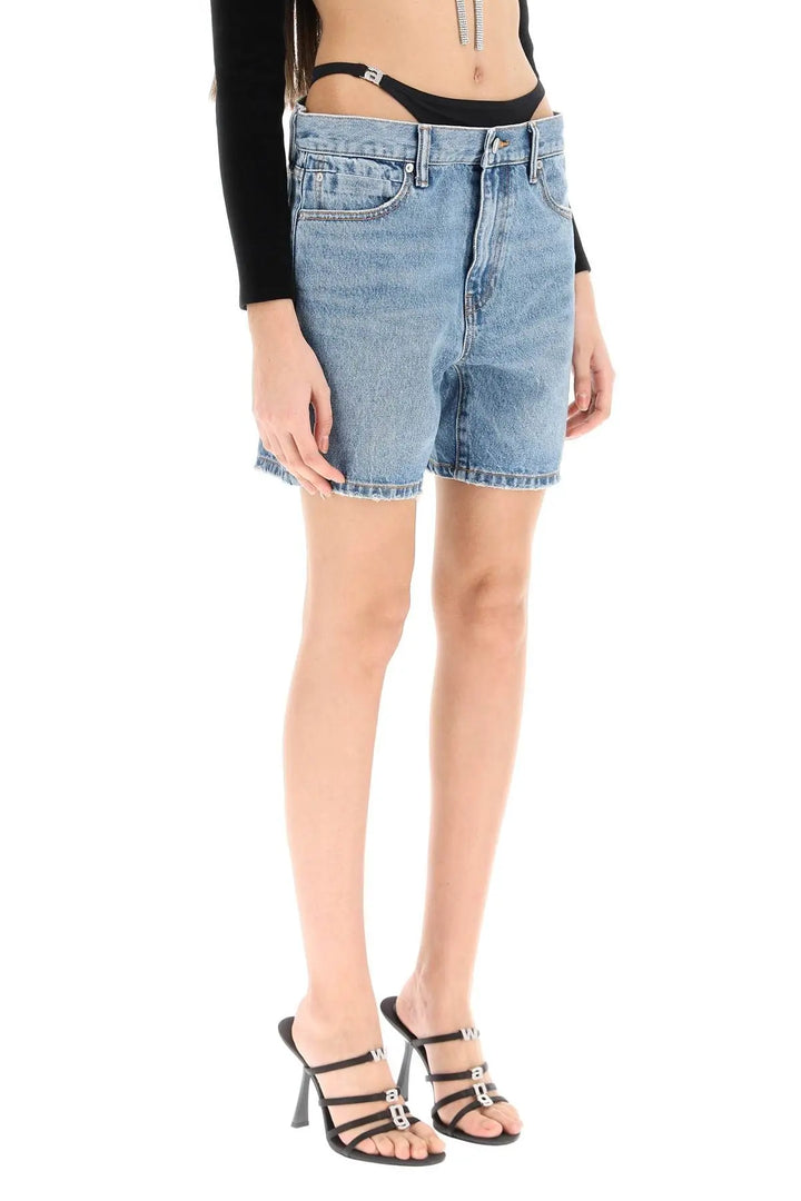 ALEXANDERWANG Embellished Waist Strap Denim Boy Shorts
