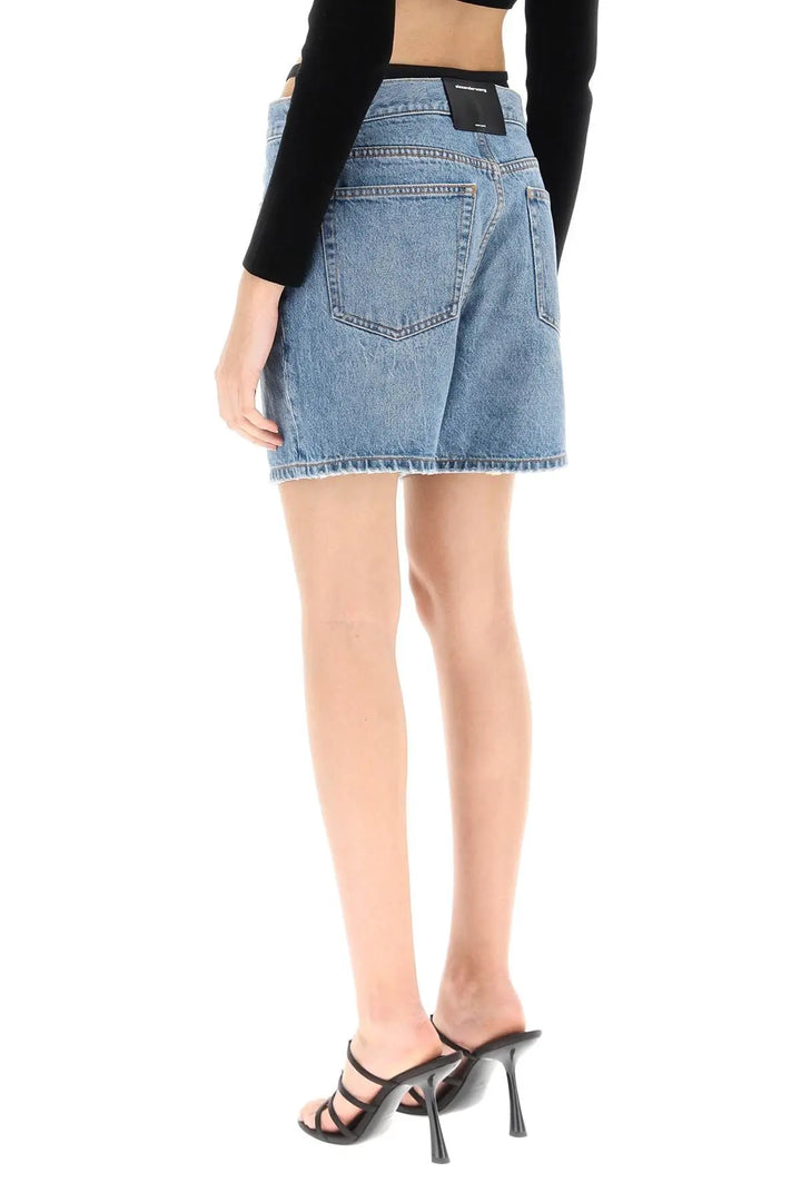 ALEXANDERWANG Embellished Waist Strap Denim Boy Shorts