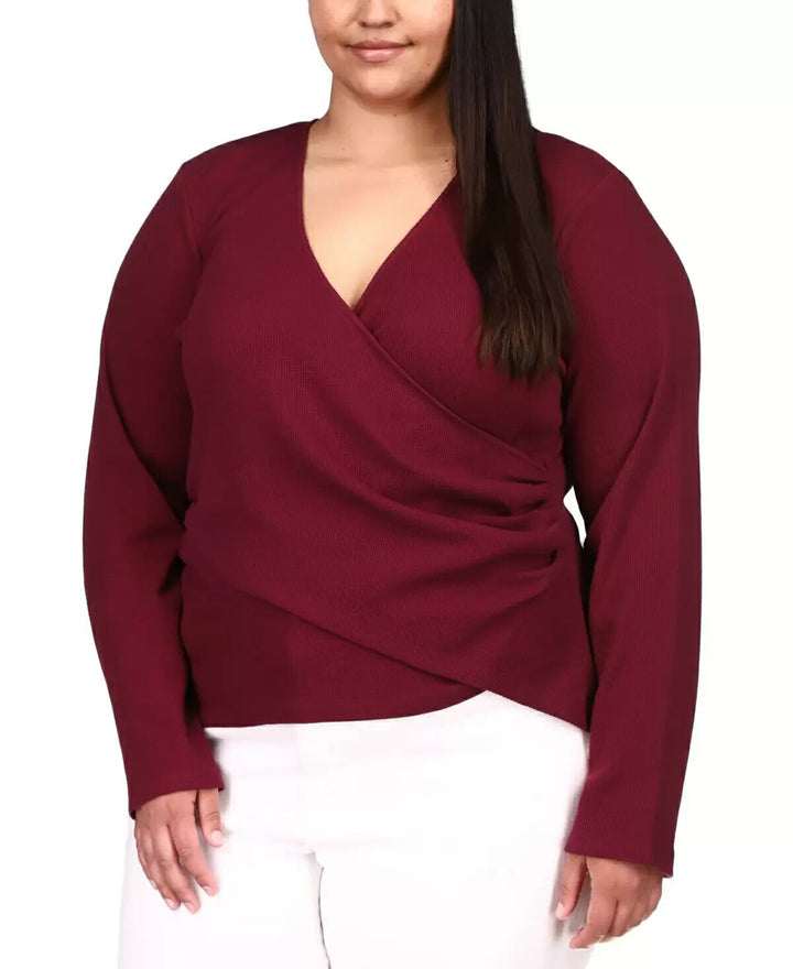 MICHAEL Michael Kors Plus Size Faux-Wrap Waffle-Knit Top