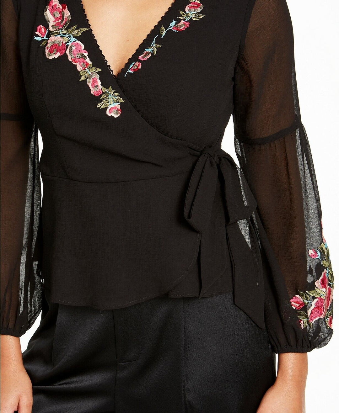 Nanette Lepore Rosie Embroidered Wrap Top