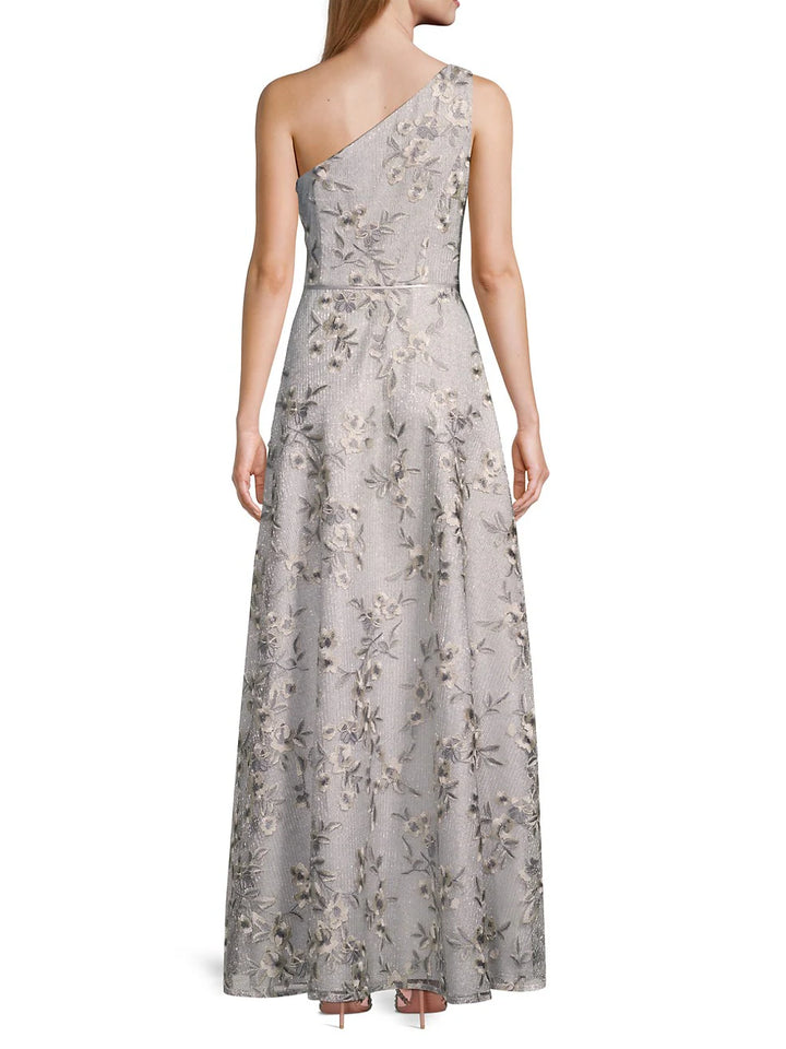 Aidan Mattox One-Shoulder Floral Gown