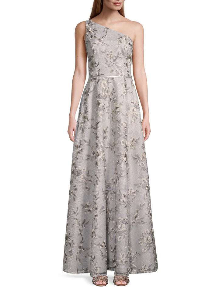 Aidan Mattox One-Shoulder Floral Gown