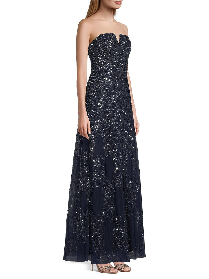 Aidan Mattox Beaded Strapless A-Line Gown