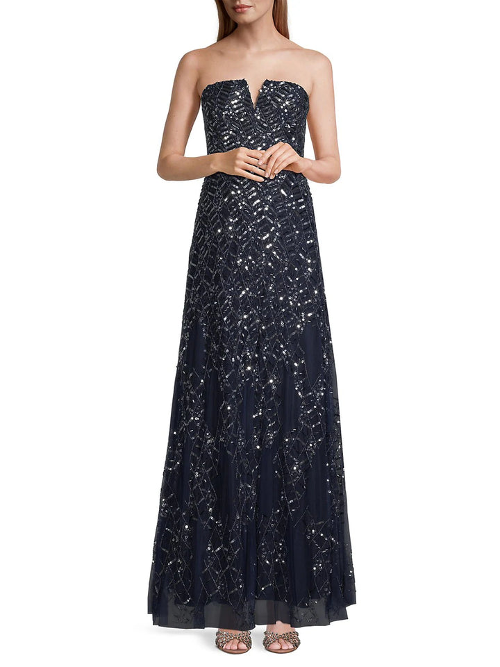 Aidan Mattox Beaded Strapless A-Line Gown