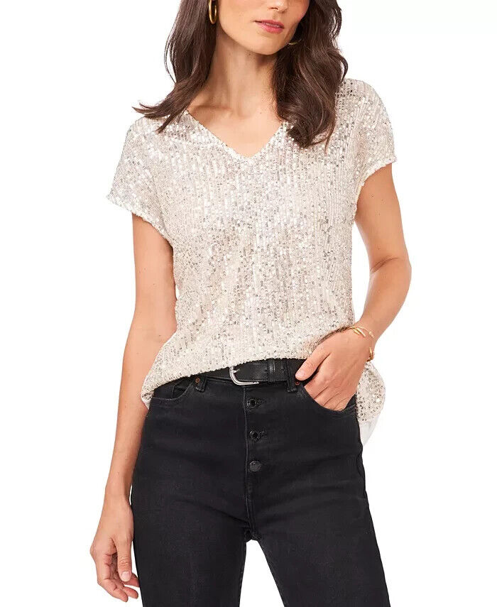 Vince Camuto V-Neck Sequin Top MSRP $79 Size XS # 5D 2281 NEW