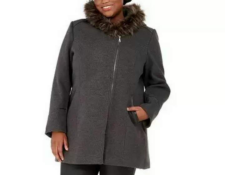 Maralyn & Me Juniors' Faux-Fur-Trim Hooded Coat MSRP $119 Size L # 18A 113 NEW