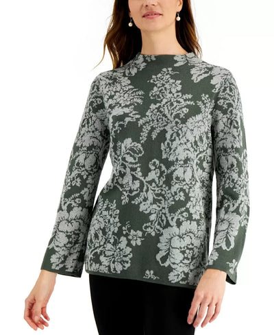 JM Collection Printed Funnel-Neck Sweater MSRP $69 Size L # 6A 1773 NEW