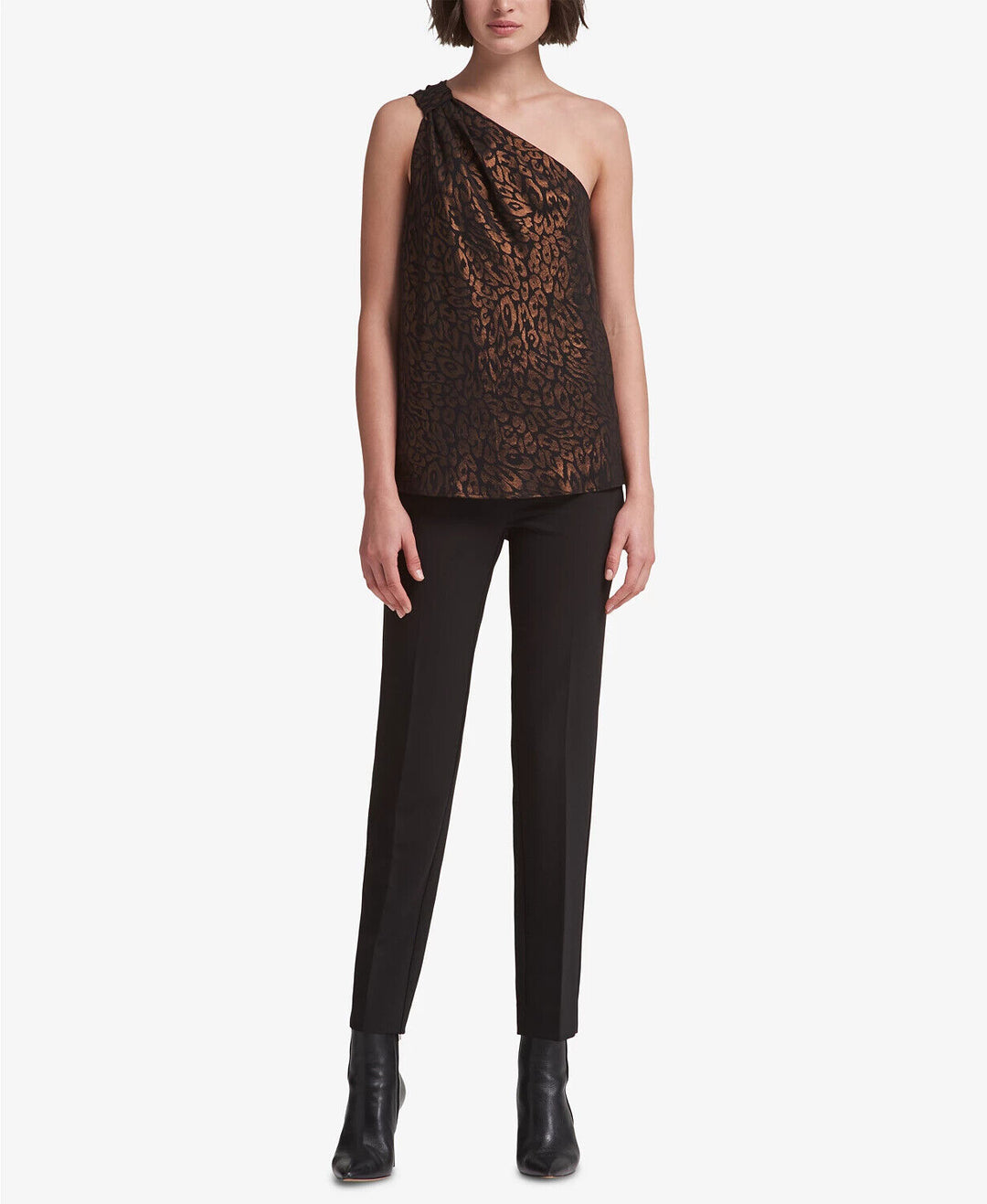 DKNY Metallic-Print One-Shoulder Top