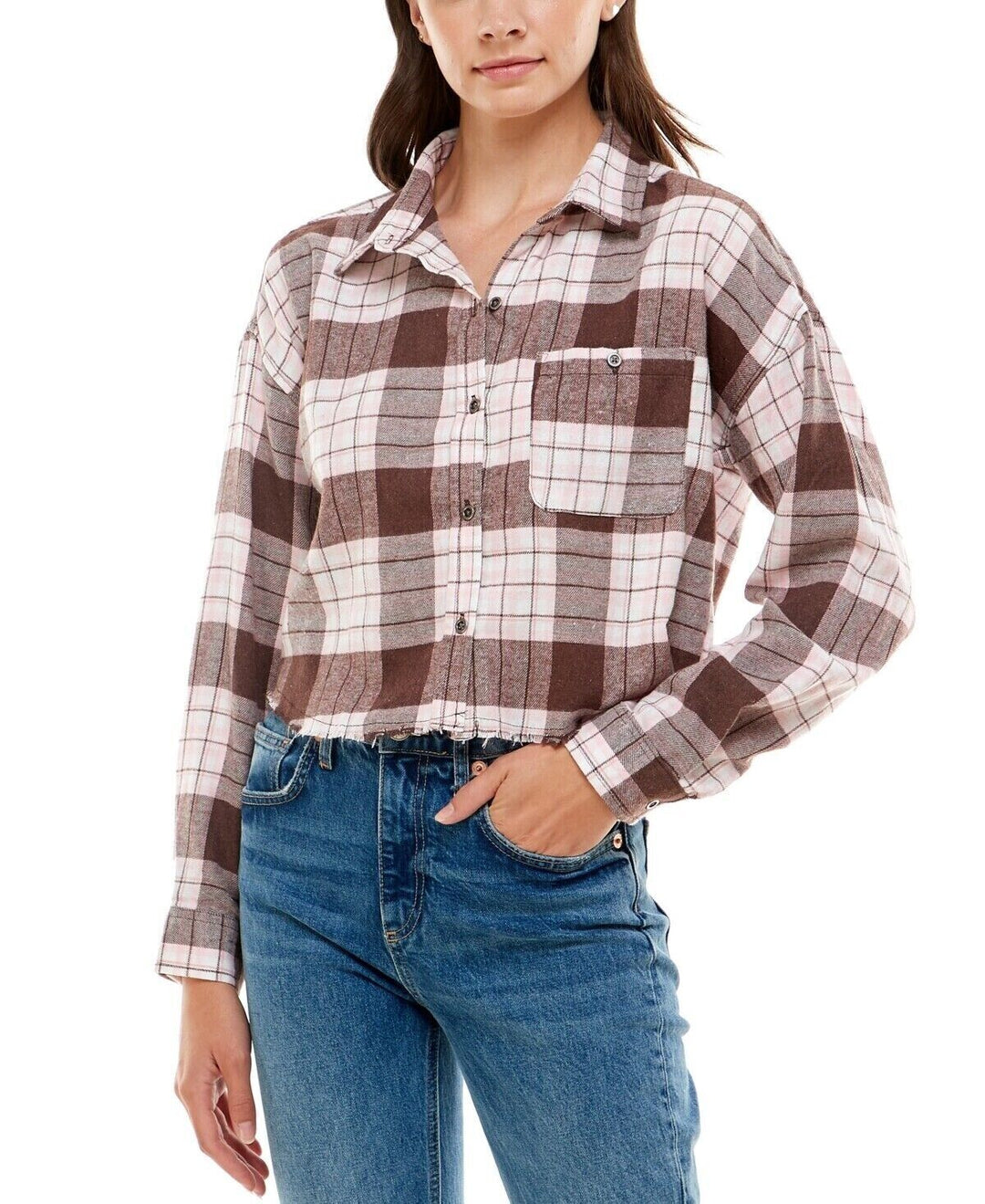 Ultra Flirt Juniors' Frayed Plaid Shirt MSRP $34 Size L # 5C 2201 NEW