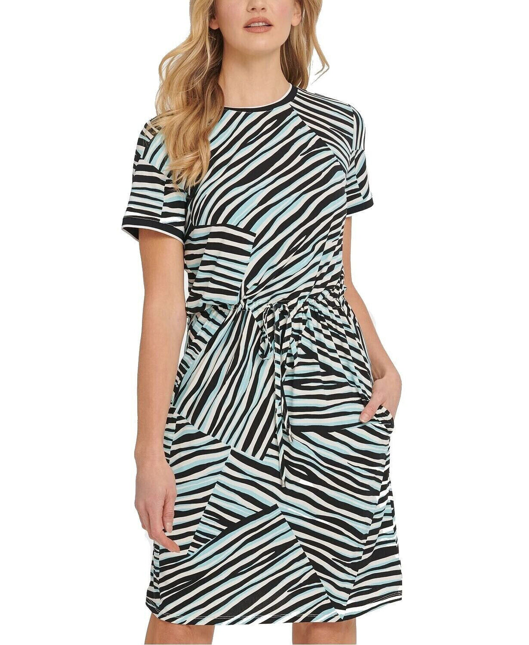 DKNY Animal-Print Drawstring A-Line Dress MSRP $115 Size S # 10B 1794 NEW 