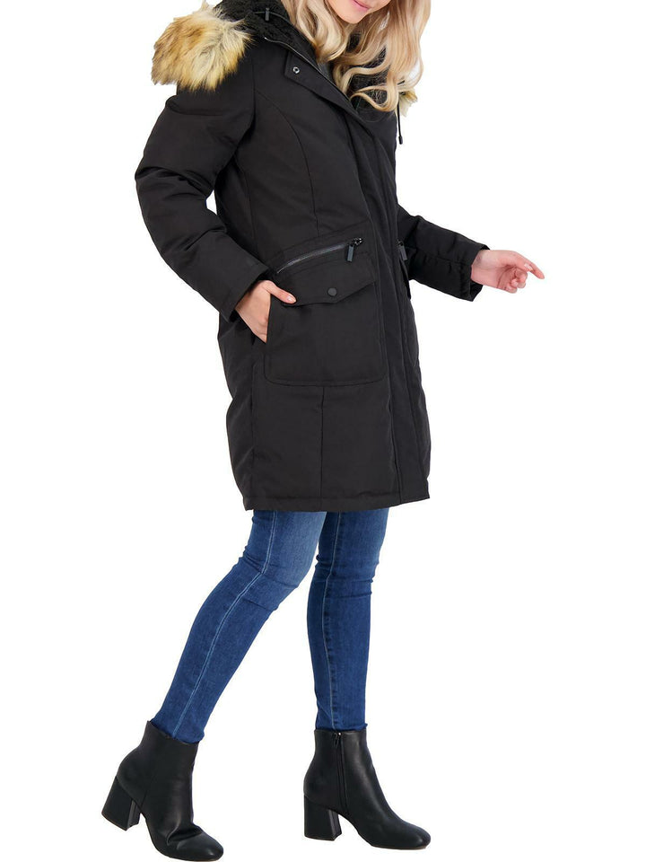 Parka de plumón con ribete de piel sintética y capucha de French Connection MSRP $320 Talla M # 18B 109 NUEVO