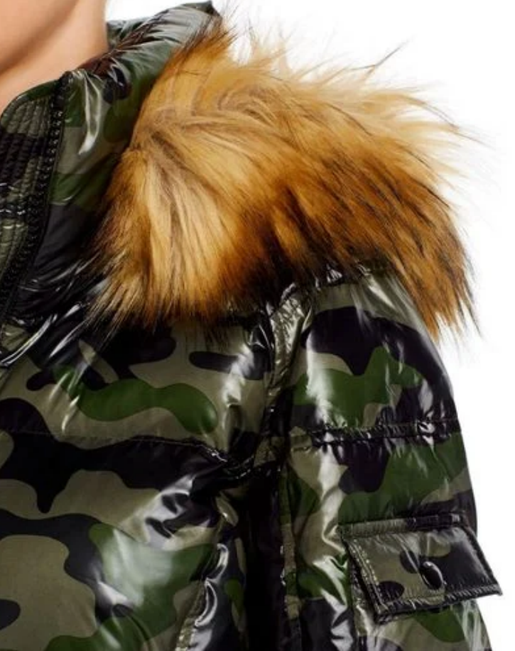 AQUA Faux Fur-Trim Camo Puffer Jacket