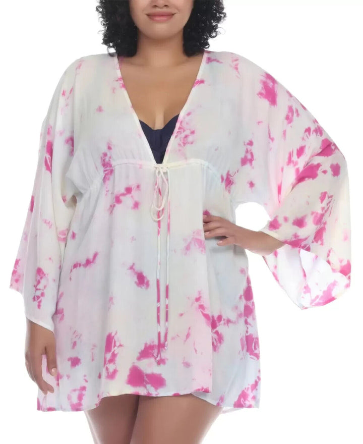 Raviya Plus Size Tie-Dye Draw Waist Tunic Cover-Up $54 Size 1X # 10B 1896 NEW