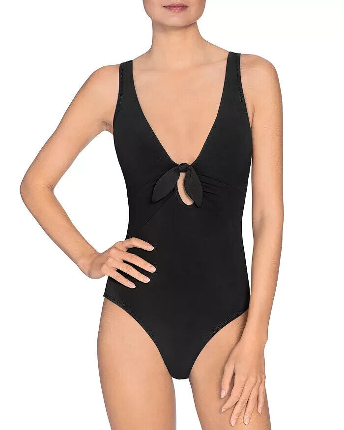 Robin Piccone Plunge Neck Tie-Front One Piece Swimsuit $178 Size 4 # UB3 392 NEW