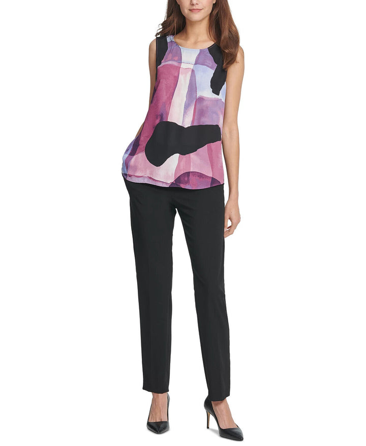 Top con estampado abstracto DKNY Petite MSRP $59 Tamaño PS # 6A 1285 NUEVO