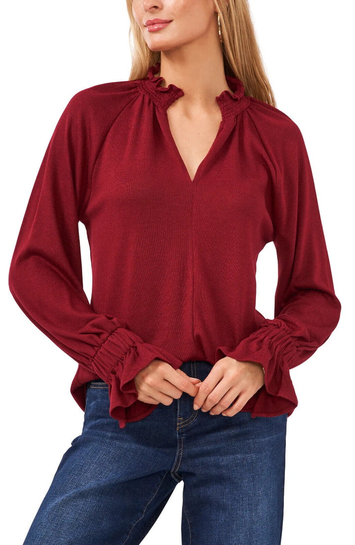 VINCE CAMUTO Split Neck Balloon Sleeve Knit Top MSRP $89 Size M # 4A 407 NEW