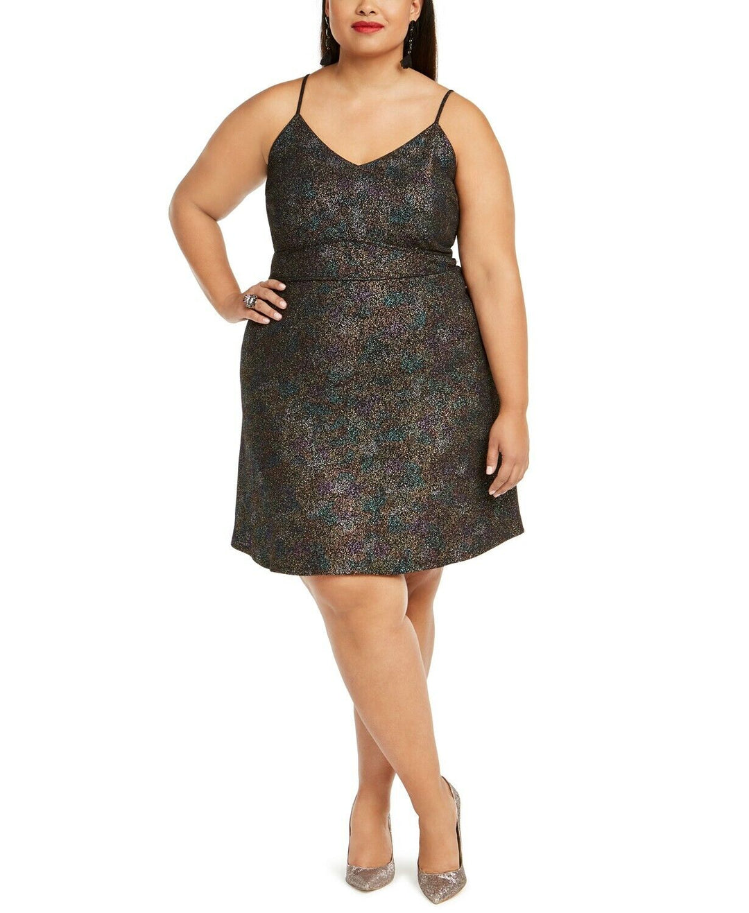 Monteau Trendy Plus Size Multicolor-Foil Skater Dress $59 Size 1X # 21A 457 NEW