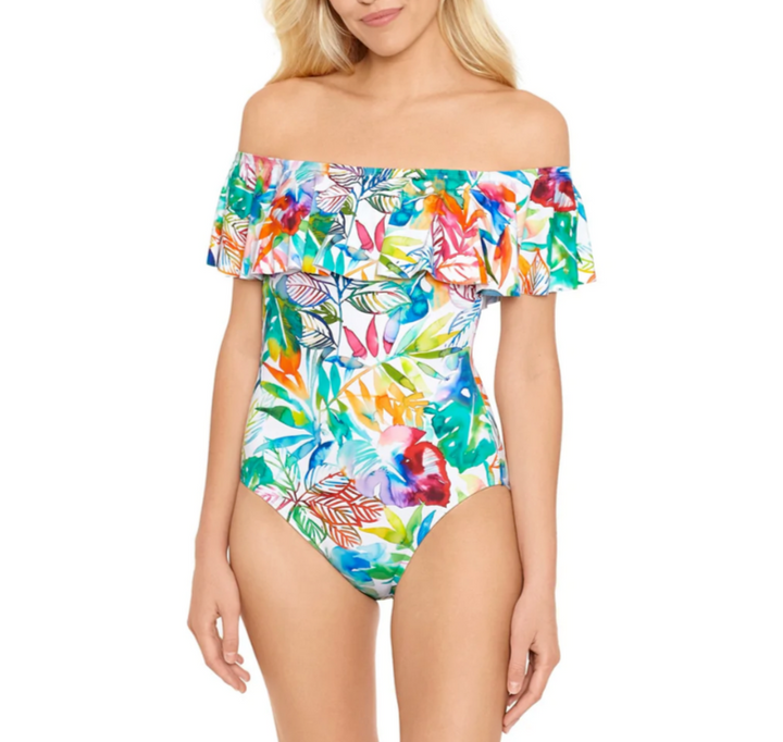 Lauren Ralph Lauren Off the Shoulder 1-Pc Swimsuit $152 Size 8 # UB7 342 NEW