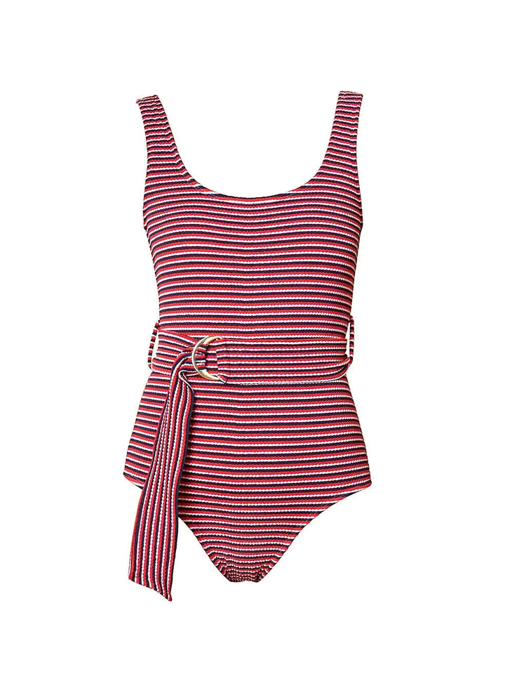 Shoshanna Ahoy Stripe Belted One Piece Swimsuit