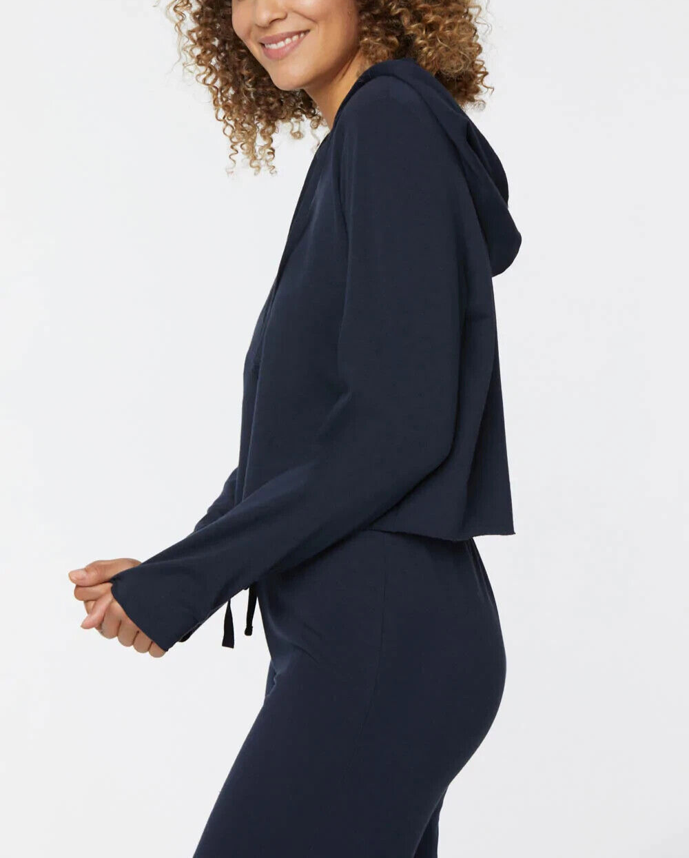 NYDJ Cropped French Terry Split-Neck Hoodie