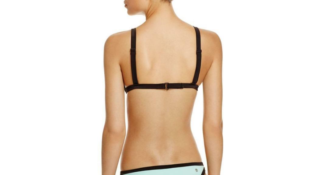 Top de bikini triangular con bloque de color Sole East Sobe MSRP $52 Talla XS # U8 373 NUEVO